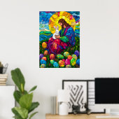 Happy Easter Jesus Bunny Egg Wall Art Poster (Thuiskantoor)
