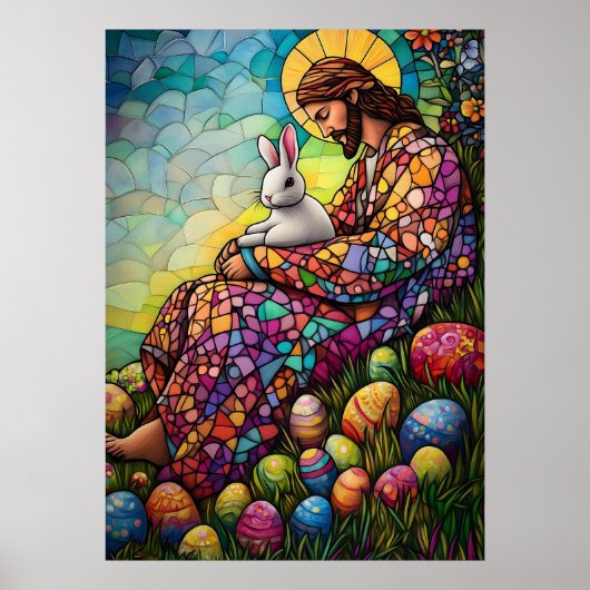 Happy Easter Jesus Glas in lood Art Poster (Voorkant)