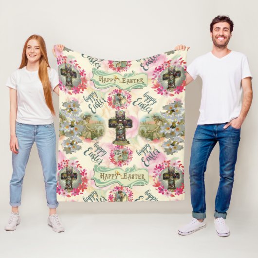 Happy Easter Jesus Resureccition Angel Wreaths Fleece Deken (In situ)