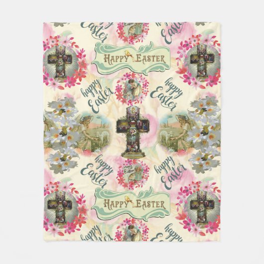 Happy Easter Jesus Resureccition Angel Wreaths Fleece Deken (Voorkant)