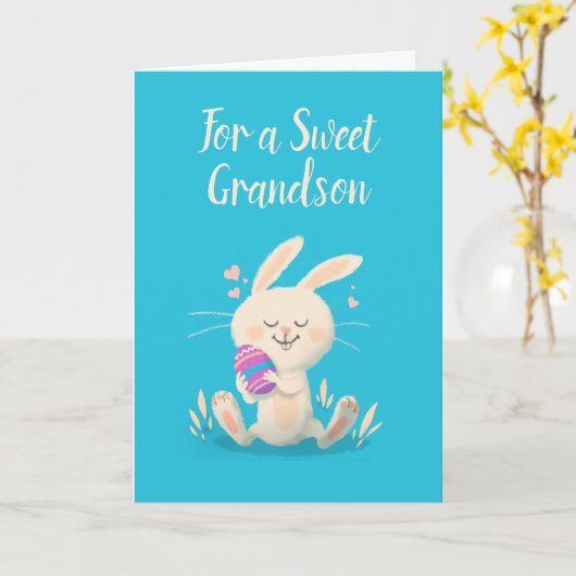  Happy Easter Kaart Bunny Holding Egg (Gele Bloem)