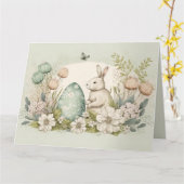 Happy Easter Kaart, Cute Bunny Kaart (Gele Bloem)