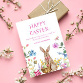 Happy Easter Kaarten Paashaas Roze Bloemenlente