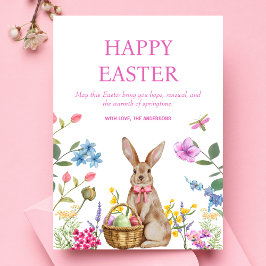 Happy Easter Kaarten Paashaas Roze Bloemenlente