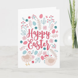 Happy Easter Kickens and Flowers Feestdagen Kaart