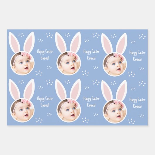 Happy Easter Kind Foto met Bunny Ears Pastel Inpakpapier Vel (Voorkant 2)