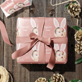 Happy Easter Kind Foto met Bunny Ears Roos Pink Cadeaupapier