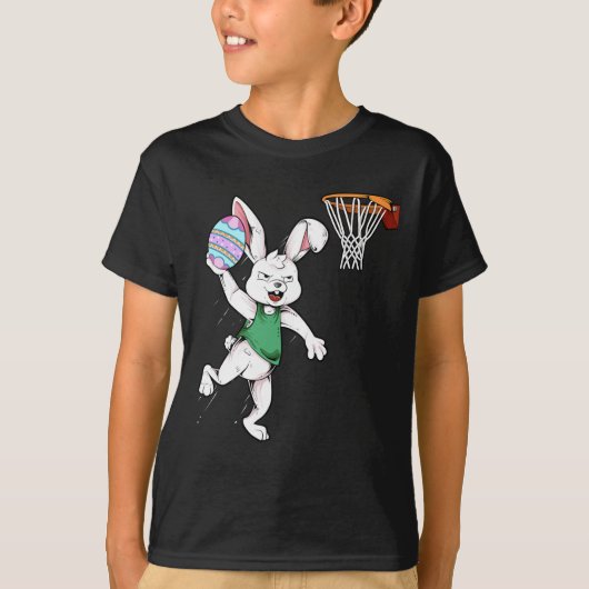 Happy Easter Kinder Jongens Bunny Dunk Basketbal O T-shirt (Voorkant)