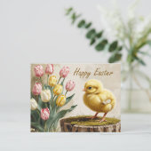 Happy Easter  Kip met Tulpen Feestdagenkaart (Staand voorkant)