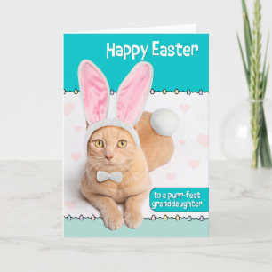Happy Easter Kleindochter Schattige Ginger Cat Bun Feestdagen Kaart