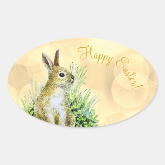 Happy Easter kleine konijn waterverf Ovale Sticker (Voorkant)