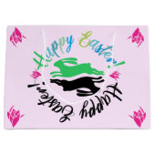 Happy Easter Kleur Blush Roze Zwart Groen Bunnies Groot Cadeauzakje (Voorkant)