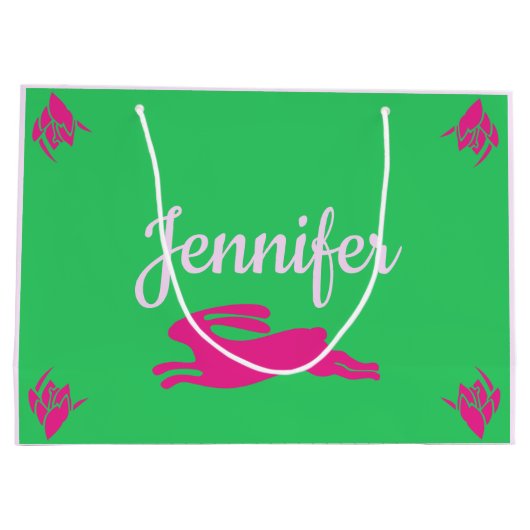 Happy Easter Kleur Blush Roze Zwart Groen Bunnies Groot Cadeauzakje (Achterkant)