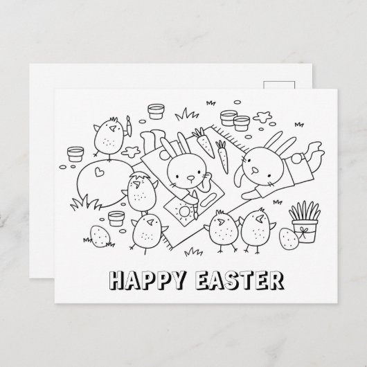 Happy Easter - Kleurrijk Briefkaart voor kinderen (Voorkant / Achterkant)