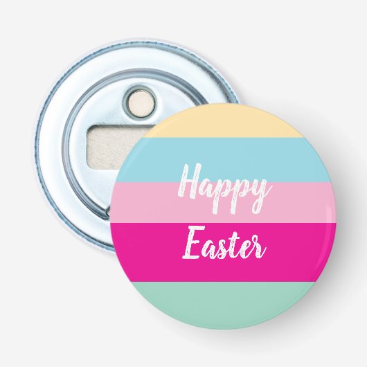 Happy Easter Kleurrijke Strepen Patroon Button Flesopener (Voorkant)