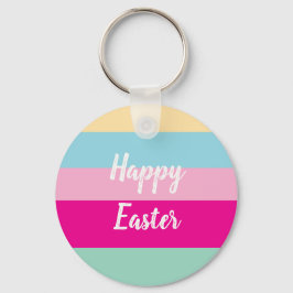 Happy Easter Kleurrijke Strepen Patroon Sleutelhanger