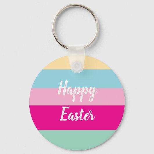 Happy Easter Kleurrijke Strepen Patroon Sleutelhanger (Voorkant)