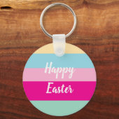 Happy Easter Kleurrijke Strepen Patroon Sleutelhanger (Voorkant)