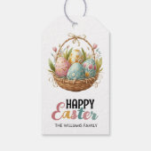 Happy Easter Kleurrijke Waterverf Egg Basket Cadeaulabel (Achterkant)