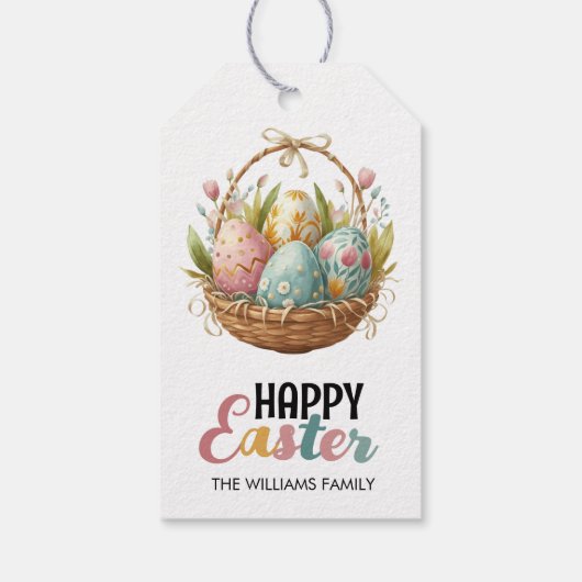 Happy Easter Kleurrijke Waterverf Egg Basket Cadeaulabel (Achterkant)