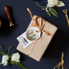 Happy Easter Kleurrijke Waterverf Egg Basket Cadeaulabel