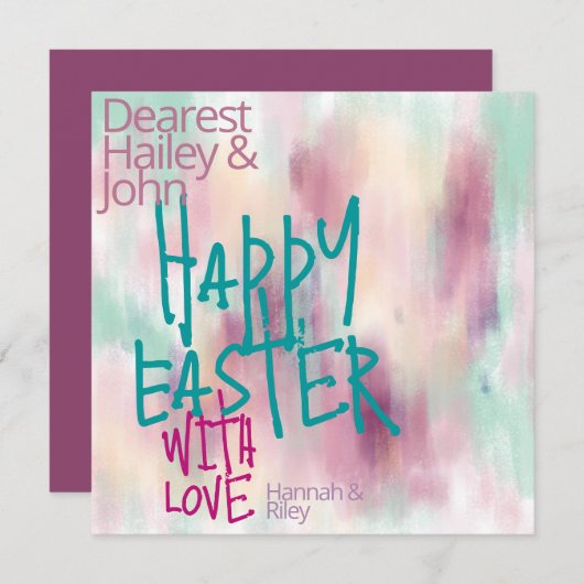 "Happy Easter" | Kleurrijke Waterverf Pasen Feestdagenkaart (Voorkant / Achterkant)