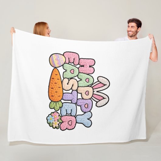 Happy Easter Knitted Yarn Texture Pastel Holiday G Fleece Deken (In situ)