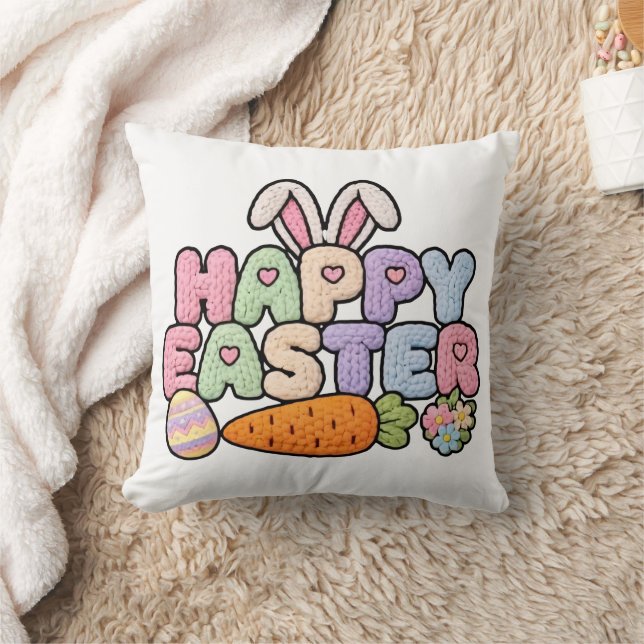Happy Easter Knitted Yarn Texture Pastel Holiday G Kussen (Deken)
