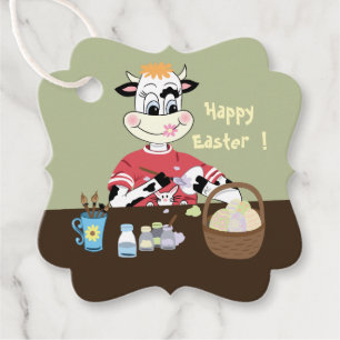 Happy Easter koe schilderij eieren gunst tags Bedankjes Labels