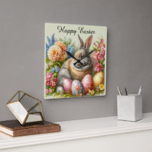 Happy Easter  Konijn Decoratieve Wandklok