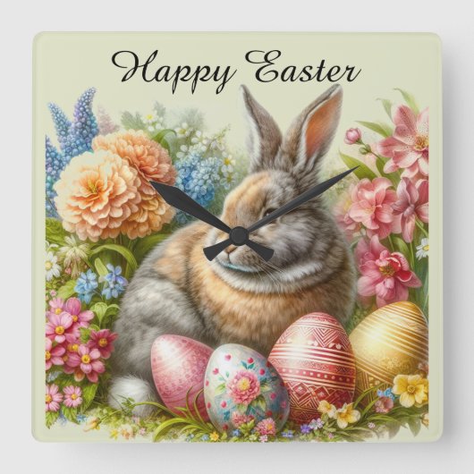 Happy Easter  Konijn Decoratieve Wandklok (Voorkant)
