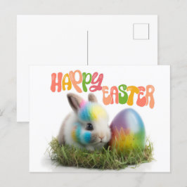Happy Easter | Konijn met kleurrijk ei Briefkaart