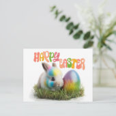 Happy Easter | Konijn met kleurrijk ei Briefkaart (Staand voorkant)