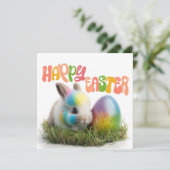 Happy Easter | Konijn met kleurrijk ei Kaart (Staand voorkant)