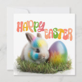 Happy Easter | Konijn met kleurrijk ei Kaart (Voorkant)