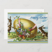 Happy Easter  konijnen met reuzenei Feestdagenkaart (Voorkant / Achterkant)