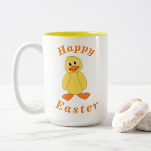 "Happy EASTER" Kute Little Yellow Duck Oranje Text Tweekleurige Koffiemok