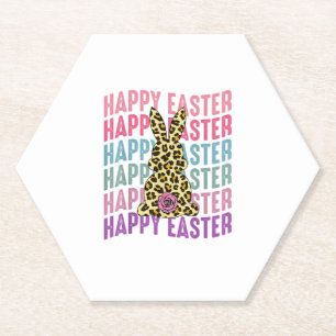 Happy Easter Leopard Bunny Groovy Schattige Konijn Kartonnen Onderzetters