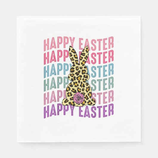 Happy Easter Leopard Bunny Groovy Schattige Konijn Servet (Voorkant)