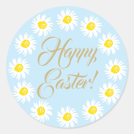 Happy Easter lichtblauw script schattige dagfloral Ronde Sticker (Voorkant)