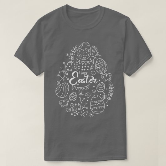 Happy Easter Line Art Day Cute Spring Floral Egg H T-shirt (Design voorkant)