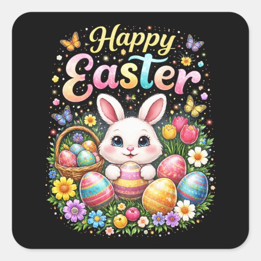 Happy Easter Little Bunny Vierkante Sticker (Voorkant)