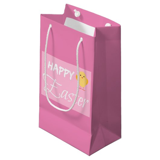 Happy Easter Little Chick Roze Kleine Gift Bag Klein Cadeauzakje (Voorkant Gekanteld)