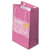Happy Easter Little Chick Roze Kleine Gift Bag Klein Cadeauzakje (Achterkant Gekanteld)