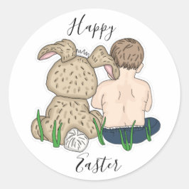 Happy Easter | Little Girl en Easter Bunny Ronde Sticker