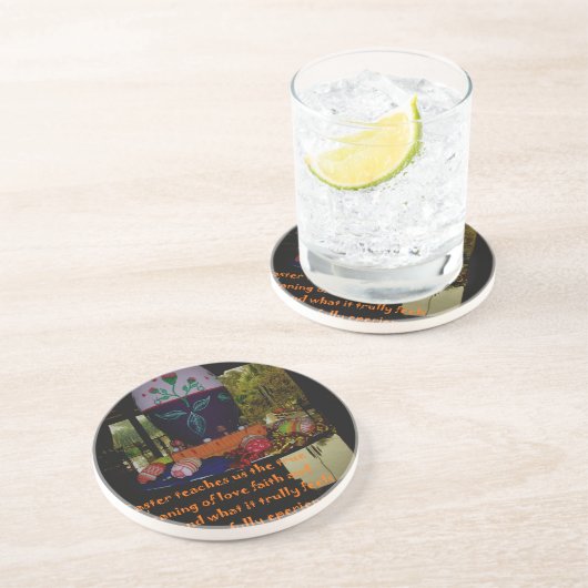 Happy Easter Love Faith and Hope wil Zandsteen Onderzetter (Zijkant)