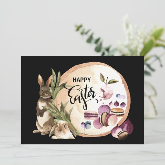 Happy Easter | Macaroons Bunnies met lentevruchten Feestdagenkaart (Staand voorkant)