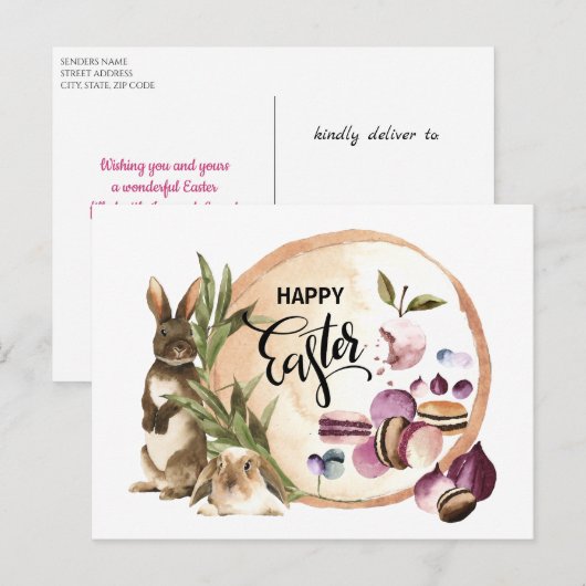 Happy Easter | Macaroons Bunnies met lentevruchten Feestdagenkaart (Voorkant / Achterkant)