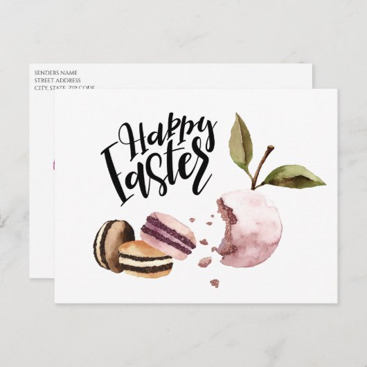 Happy Easter | Macaroons en Minimale lente voor vr Feestdagenkaart (Voorkant / Achterkant)