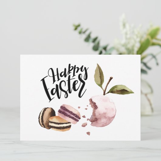 Happy Easter | Macaroons en Minimale lente voor vr Feestdagenkaart (Staand voorkant)